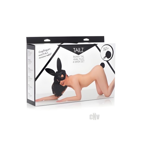 Tailz Bunny Tail Anal Plug and Mask Set Black