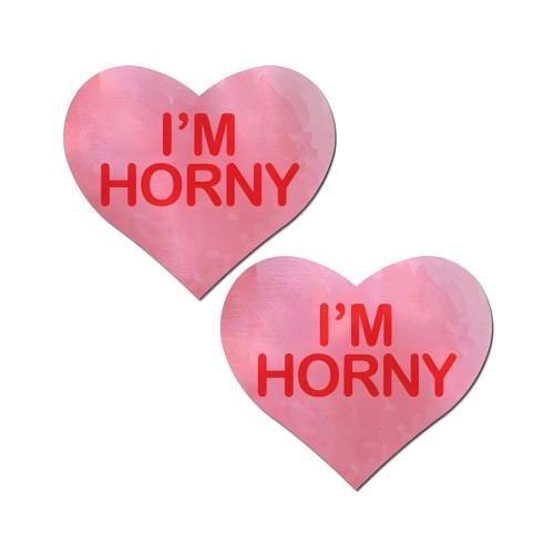 Pastease I'm Horny Heart Pasties Pink Red O/S