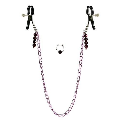 Pinzas para Pezones - Cadena Púrpura con Anillo de Ombligo