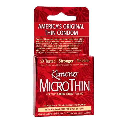 Condones de Latex Lubricados Kimono Micro Thin (Paquete de 3)
