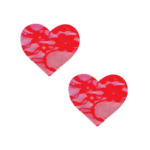 Neva Nude Lace Heart Pasties - Red O/s
