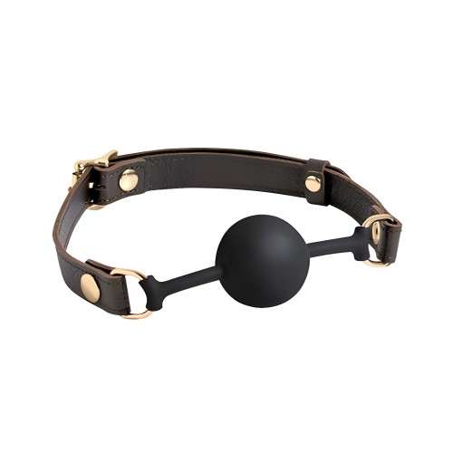 Ball Gag de Silicona Spartacus – Correa de Cuero Marrón