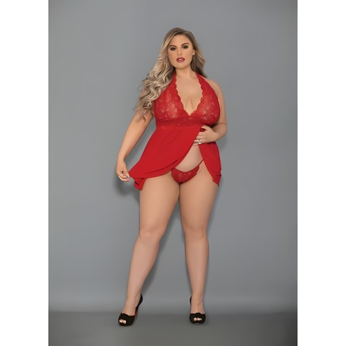 Euphoria Shorty Babydoll & Open Panty Red QN