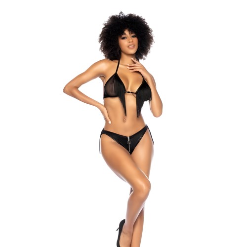 Top Halter con Flecos y Parte Inferior Abierta - Conjunto Elegante