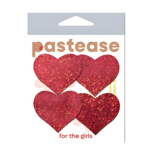 Pastease Premium Petites Glitter Heart Nipple Pasties - Red
