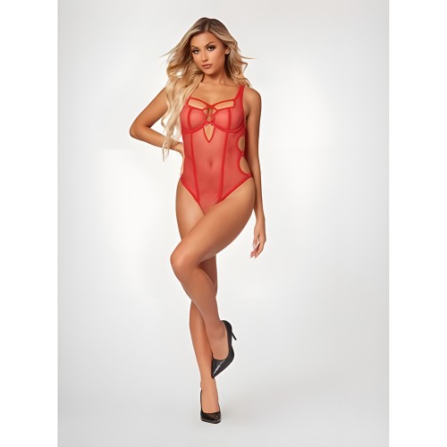 Fishnet Strappy Teddy - Red Large