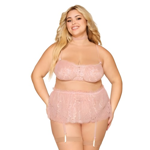 Conjunto de Bralette de Encaje de Pestañas - Rosa Cuarzo