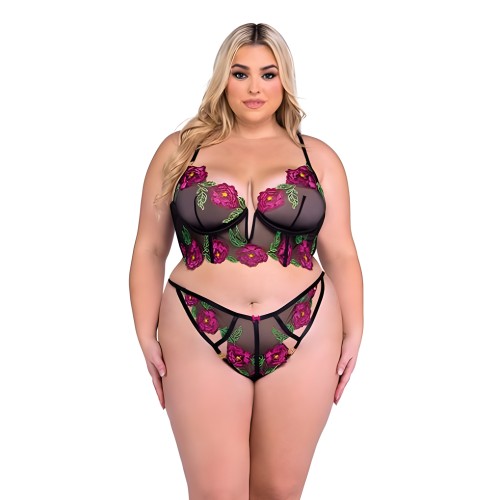 Bralette y G-string Peony Paradise con Aro - Negro 1x