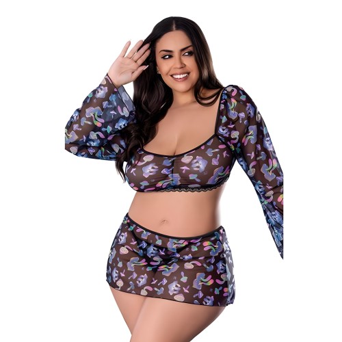 Hazy Dayz Crop Top, Falda y Tanga - Negro Qn