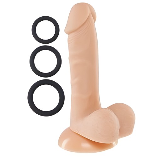 Dong de Silicona Premium Pro Sensual de 6 Pulgadas con 3 Anillos para el Pene - Flesh