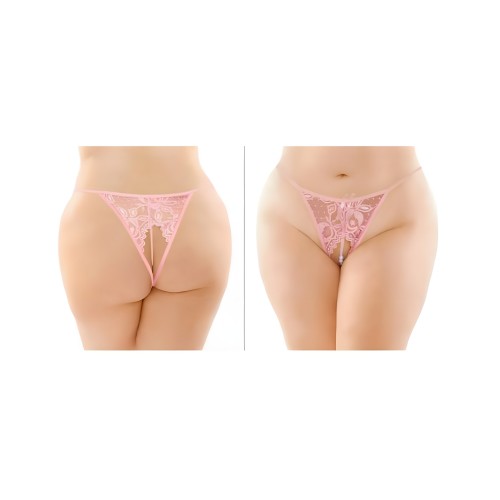 Panty de Encaje Crotchless Calla con Perlas Rosa Claro Queen