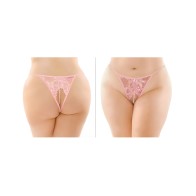 Panty de Encaje Crotchless Calla con Perlas Rosa Claro Queen