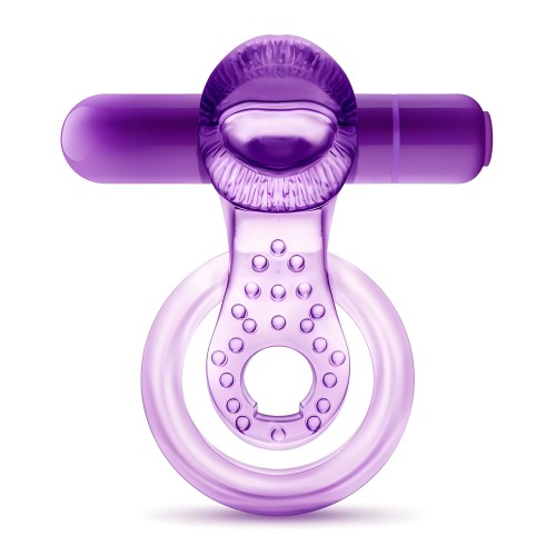 Lick It Vibrating Double Strap Cock Ring - Purple