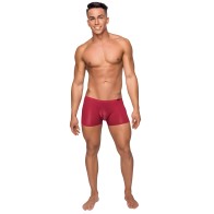Male Power Seamless Sleek Short W/sheer Pouch Wine Large