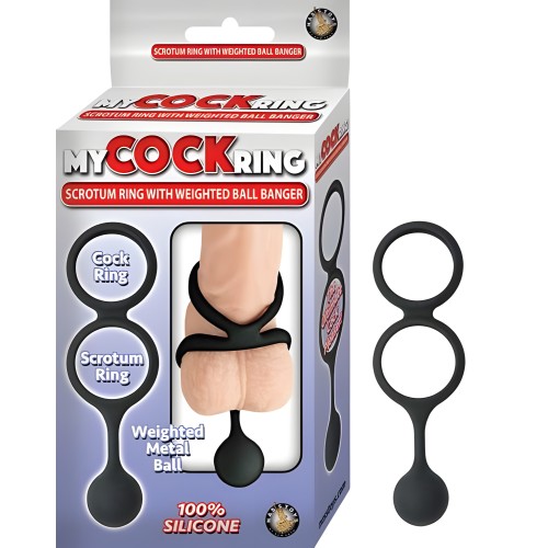 My Cock Ring Scrotum Ring With Weighted Ball Banger Silicone Black