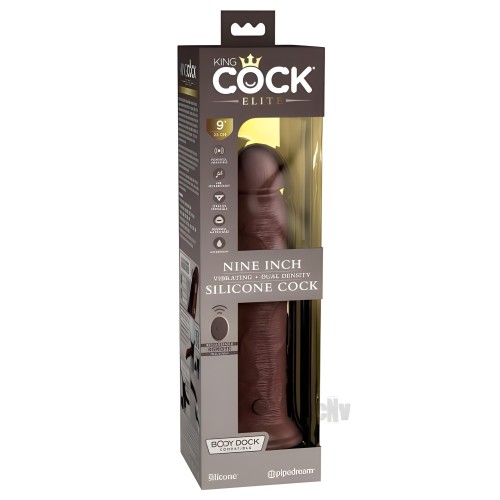 King Cock Elite Pene Vibrador de Silicona Densidad Doble Con Control Remoto 9 Pulgadas Marrón