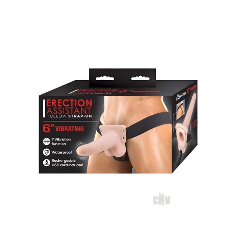 Asistente de Erección Strap-on Vibrante Hueco 6 Pulgadas Blanco