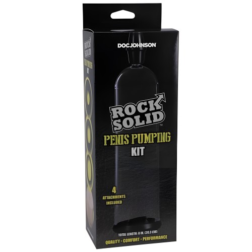Kit de Bomba para Pene Rock Solid con 4 Accesorios Negro/Transparente