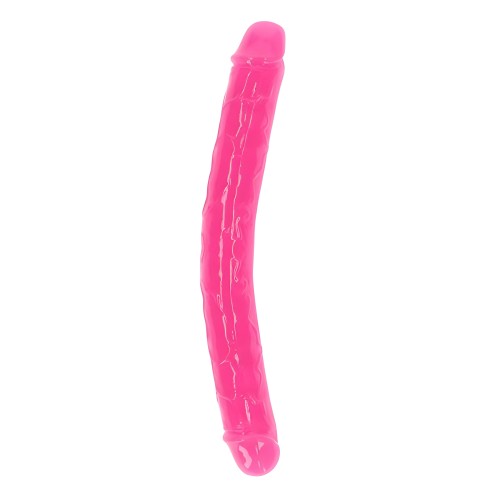 Realrock Doble Dong que Brilla en la Oscuridad 12 in. Dildo de Doble Extremo Rosa Neón