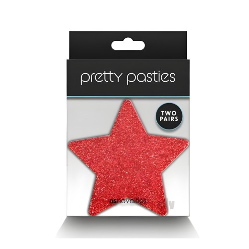 Pretty Pasties Glitter Stars - Red/Silver 2 Pair