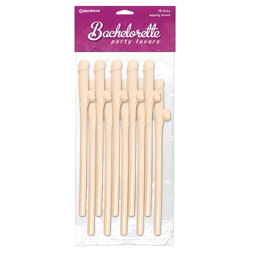 Bachelorette Party Favors Dicky Sipping Straws - Flesh Pack of 10