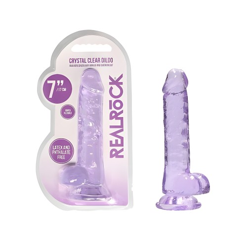Shots RealRock Dildo Realista Cristal Claro 7 con Testículos - Púrpura