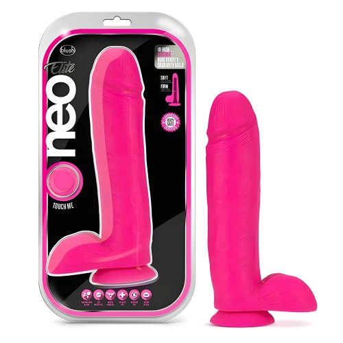 Neo Elite - Pene de Silicona de Doble Densidad de 10 Pulgadas con Testículos - Rosa Neón