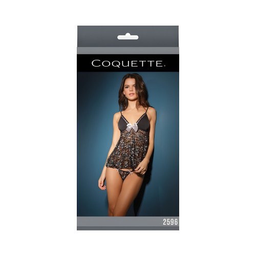 Babydoll y G String Negro/Plata