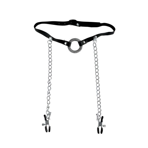 Fetish Fantasy Gag O-Ring y Pinzas para Pezones