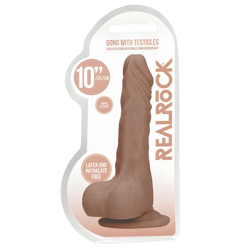 Real Rock Realistic Dildo With Balls - 10" - Mocha