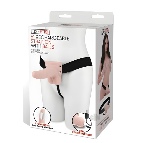 Lux F Recharge Strap On W/balls 6 Flesh