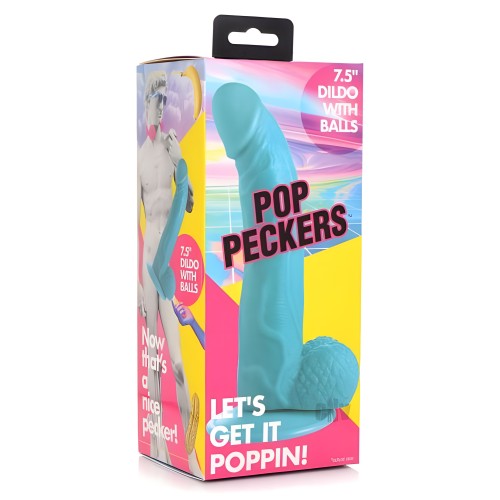 Pop Peckers Dildo W/balls 7.5 Blue - Realistic Dildo