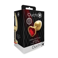 Shots Ouch! Plug Anal Corazón Con Joyas Mediano Oro/Rojo Rubí
