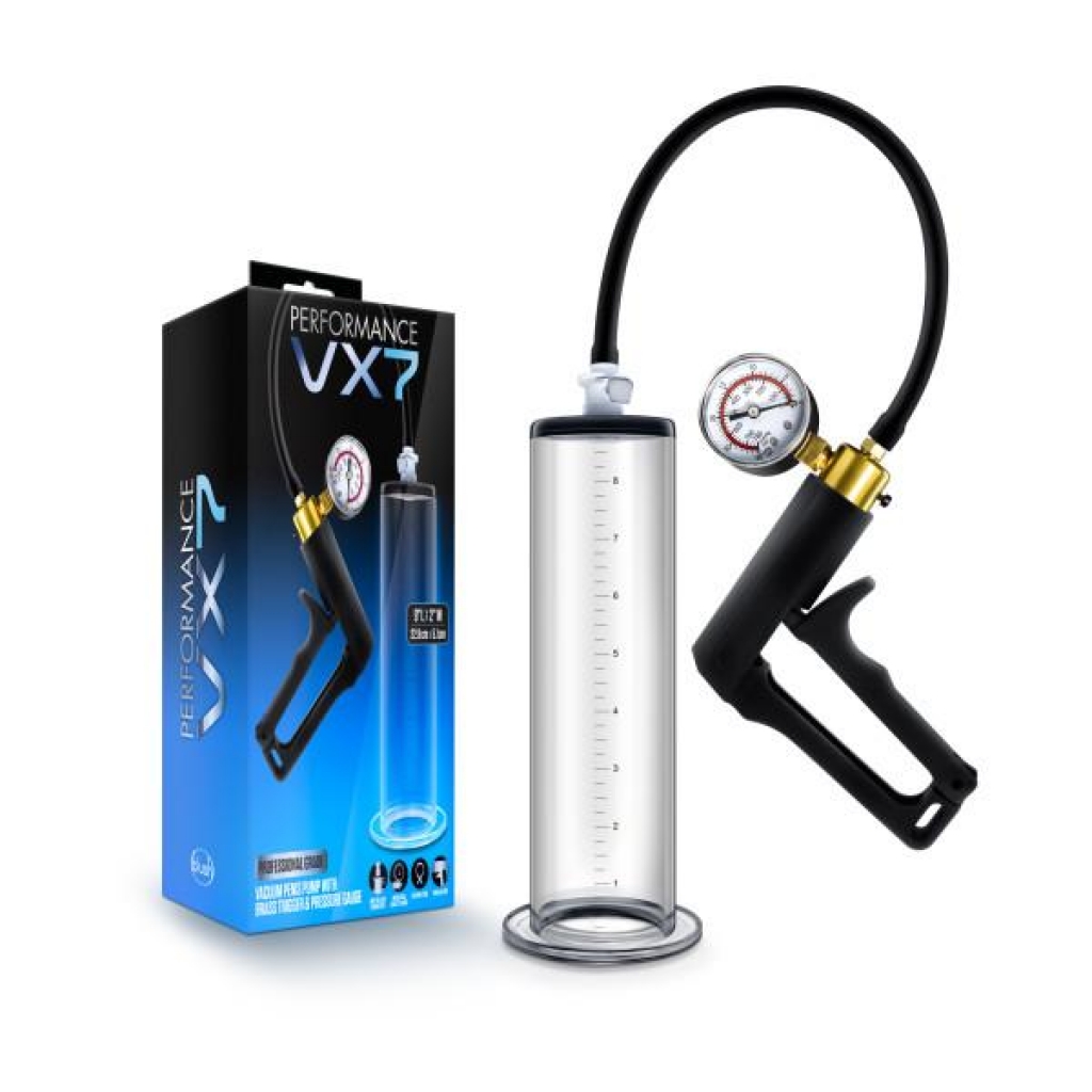 Performance Vx7 Vacuum Penis Pump W/ Brass Trigger & Pressure Gauge Clear - Blush Novelties
