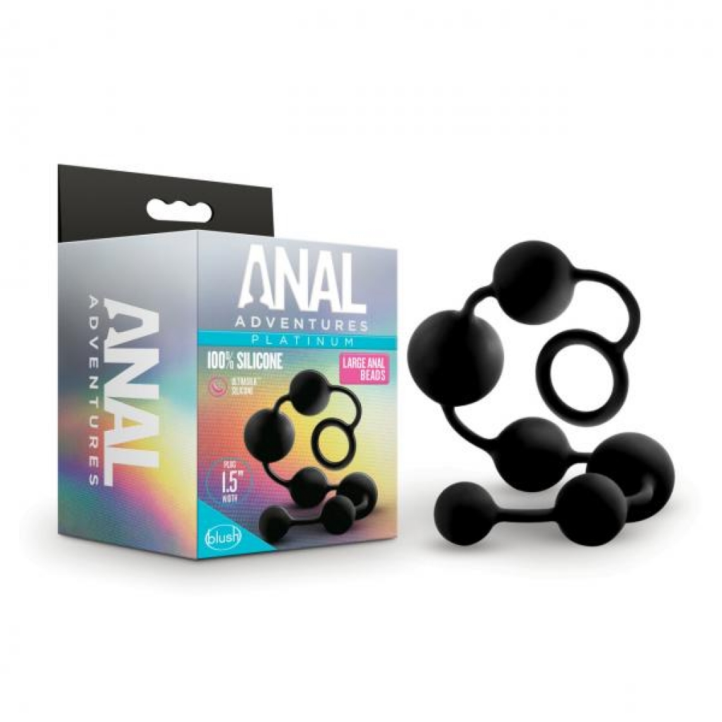 Anal Adventures Platinum Black Silicone Large Anal Beads - Blush Novelties