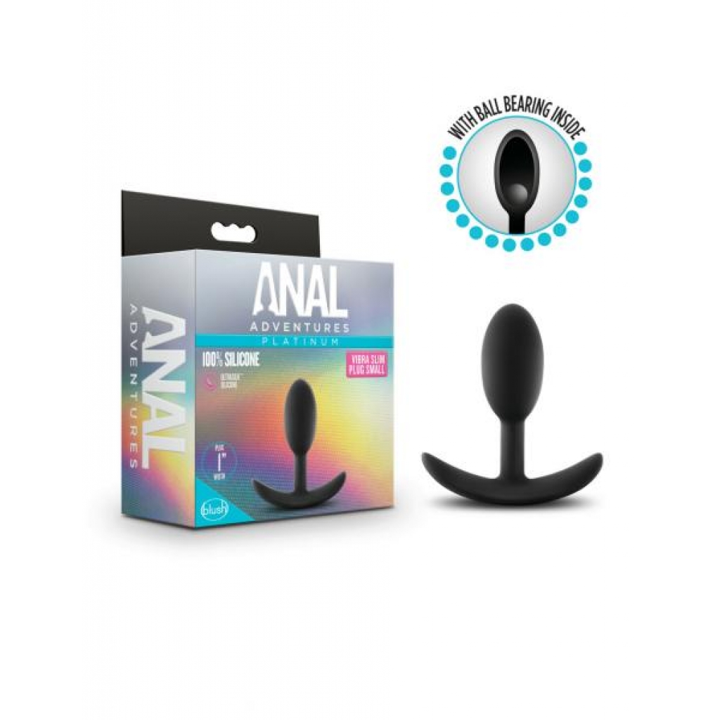 Anal Adventures Platinum Silicone Vibra Slim Plug Small Black - Blush Novelties