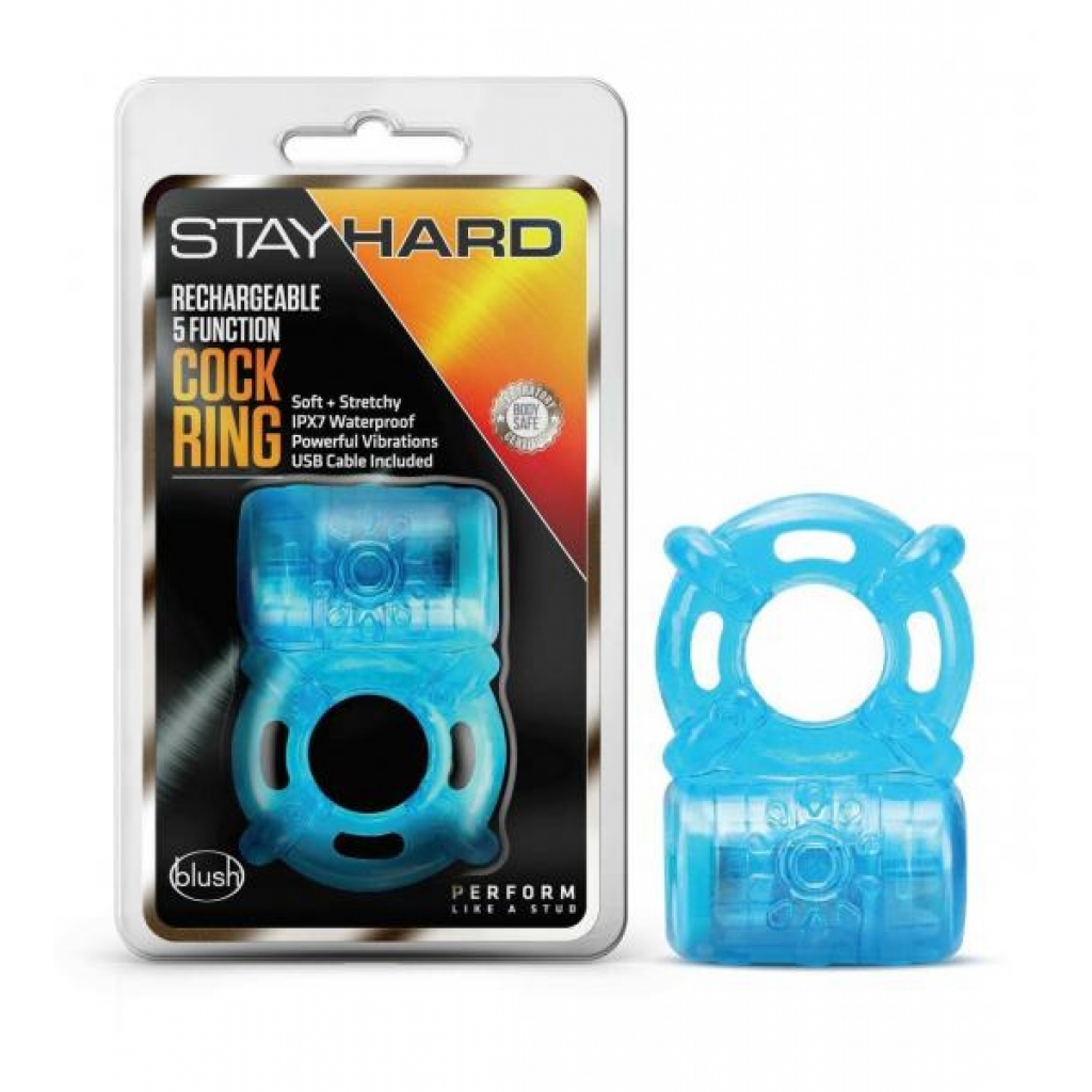Stay Hard Rechargeable 5 Function Cock Ring Blue - Blush Novelties
