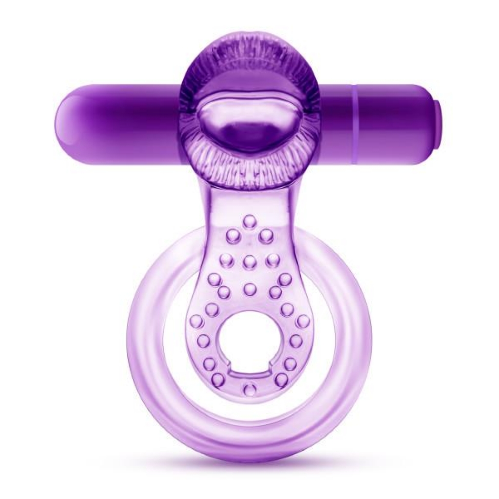 Lick It Vibrating Double Strap Cock Ring Purple - Blush Novelties