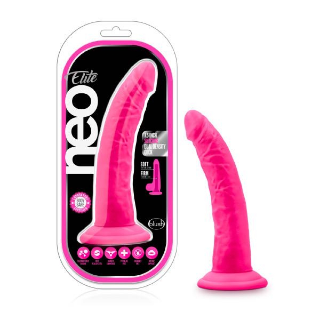 Neo Elite 7.5in Silicone Dual Density Cock Neon Pink - Blush Novelties