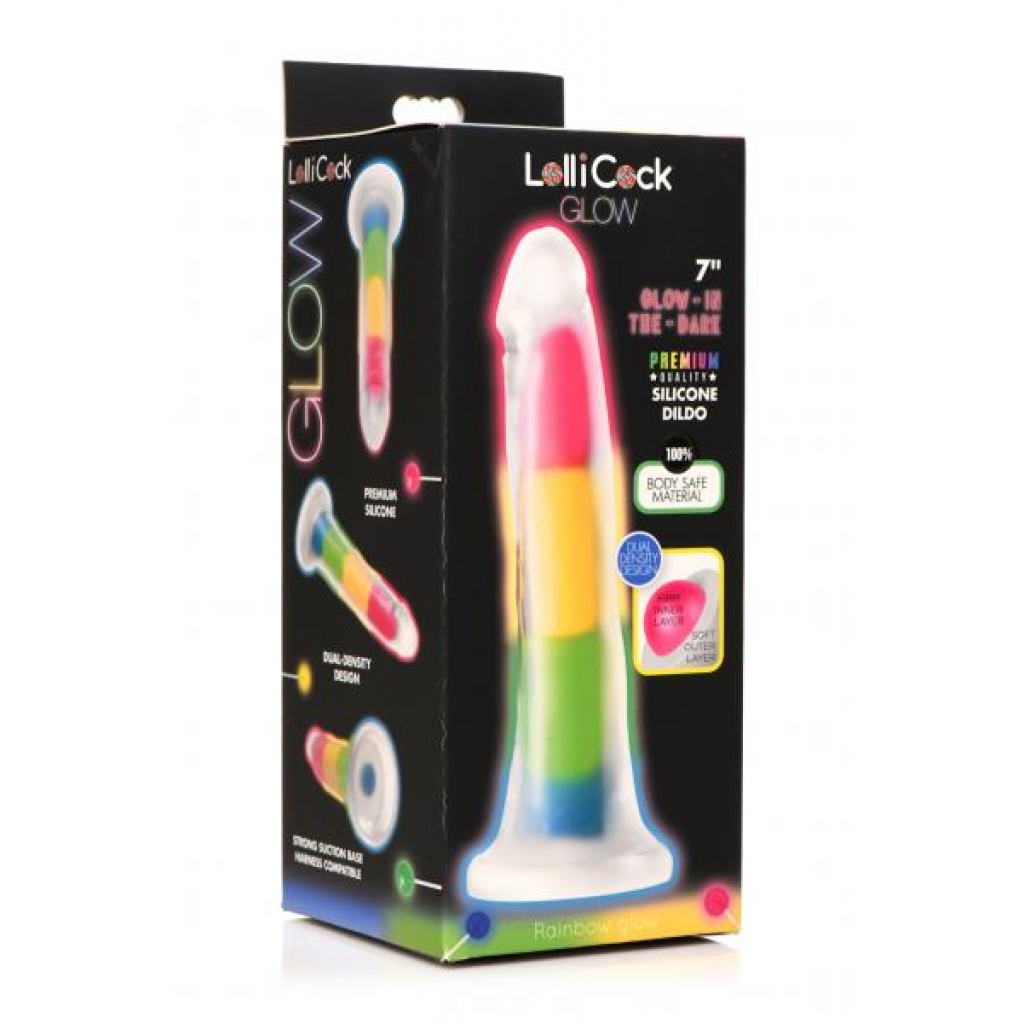 Lollicock 7in Glow In The Dark Rainbow Silicone Dildo - Curve Novelties