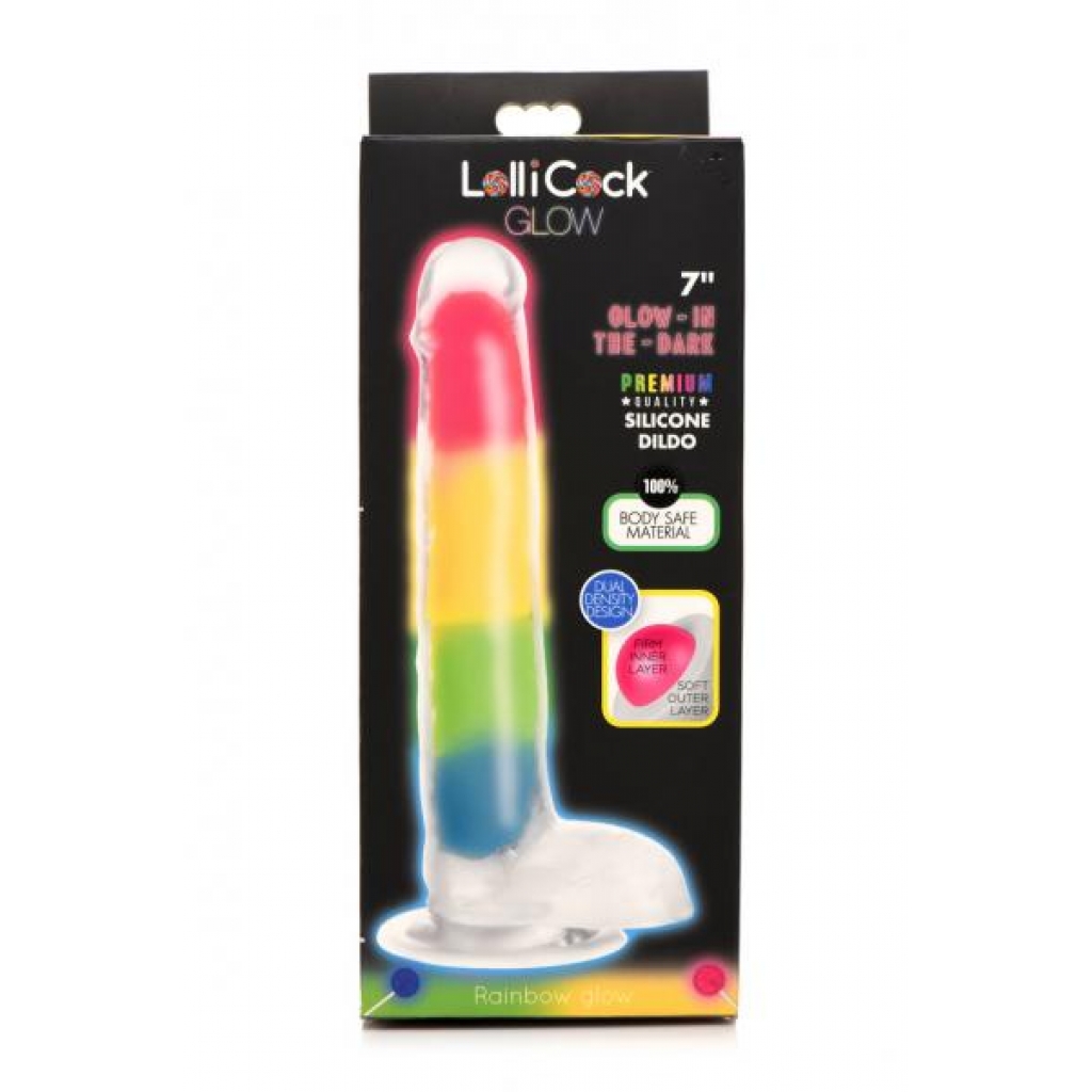 Lollicock 7in Glow In The Dark Rainbow Silicone Dildo W Balls - Curve Novelties
