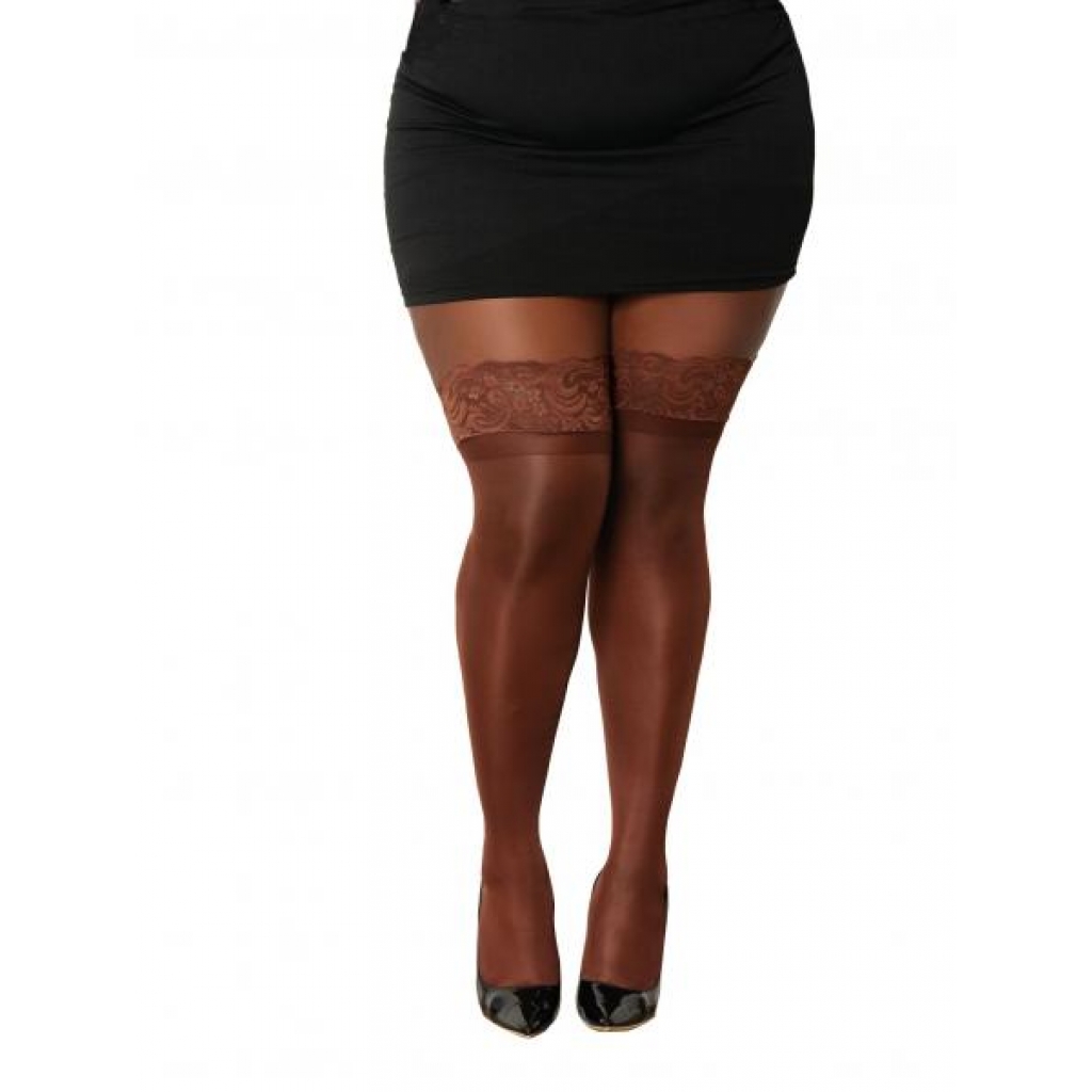 Sheer Thigh High W/ Stay Up Lace Top Espresso Q/s - Dream Girl Lingerie