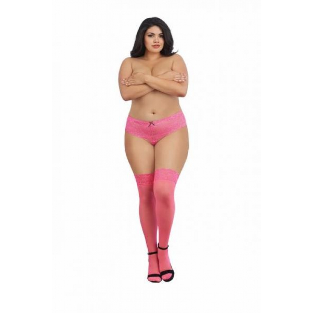 Sheer Thigh High W/ Stay Up Lace Top Hot Pink Q/s - Dream Girl Lingerie