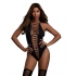 Cross Open Front Teddy and Stockings Black O/S - Dreamgirl Lingerie