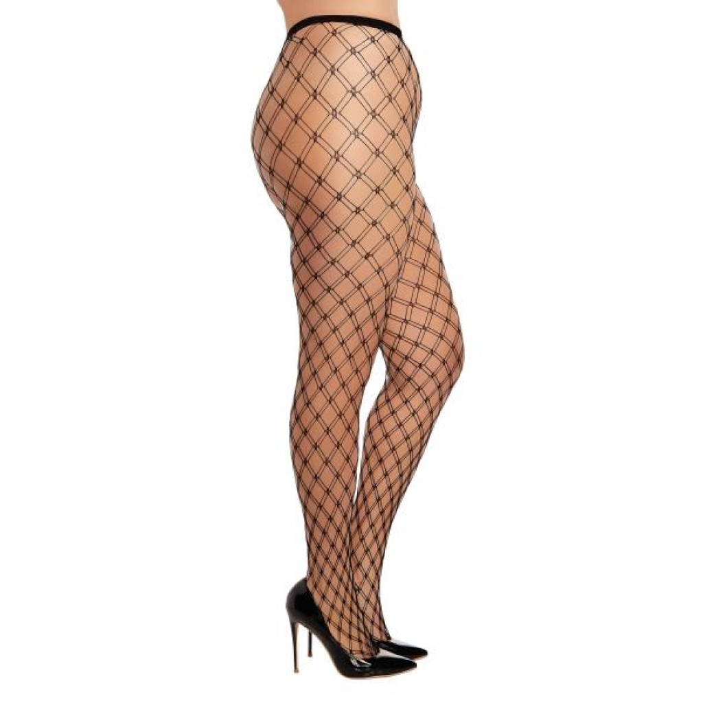Double-knitted Fence Net Pantyhose Black Q/s - Dream Girl Lingerie