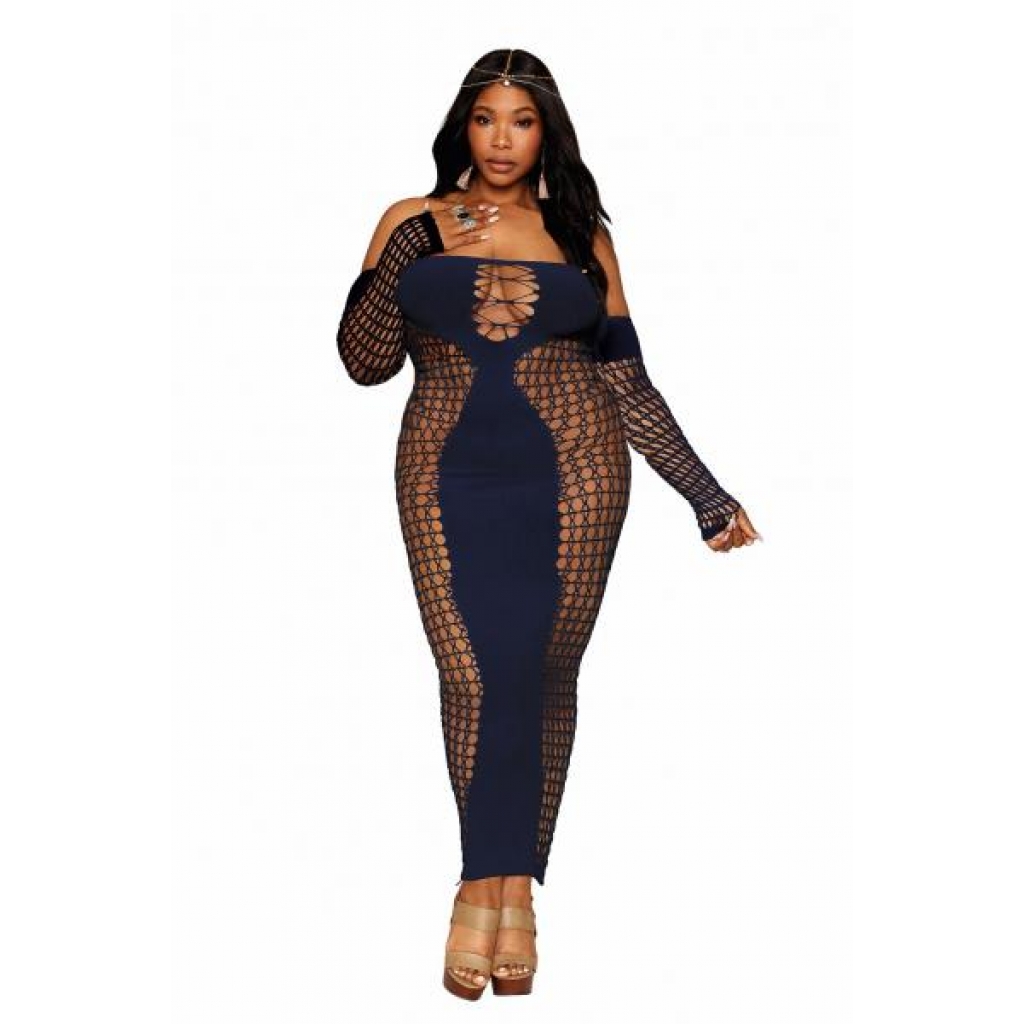 Bodystocking Gown W/ Opaque Front & Back Denim Q/s - Dream Girl Lingerie