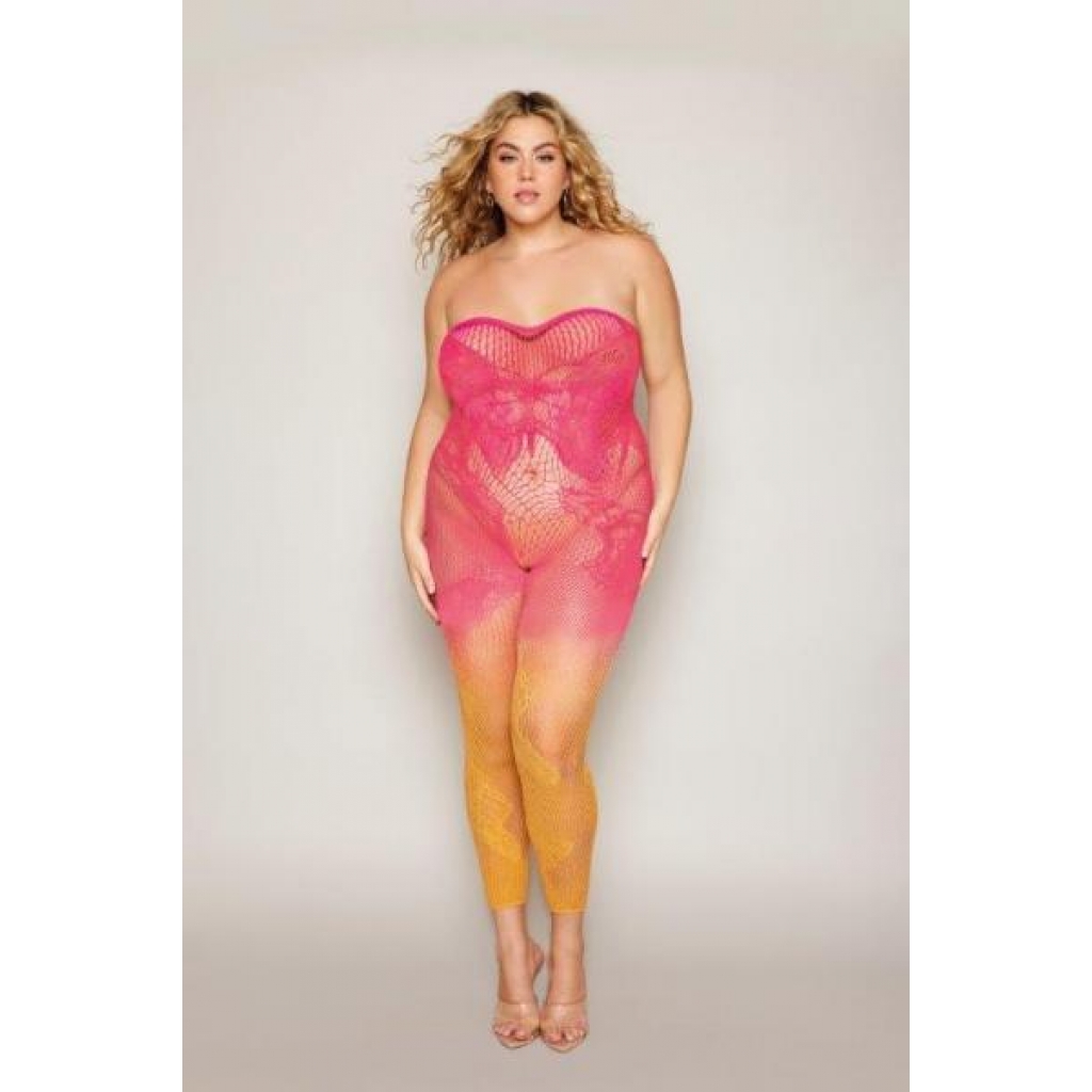 Two-tone Ombre Seamless Bodystocking Watermelon/mimosa Osq - Dream Girl Lingerie