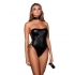 Strapless Stretch Faux Leather Teddy Black O/s - Dream Girl Lingerie