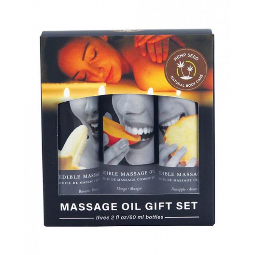 Edible Oil Massage Gift Set Box 3 2oz Bottles Tropical - Earthly Body