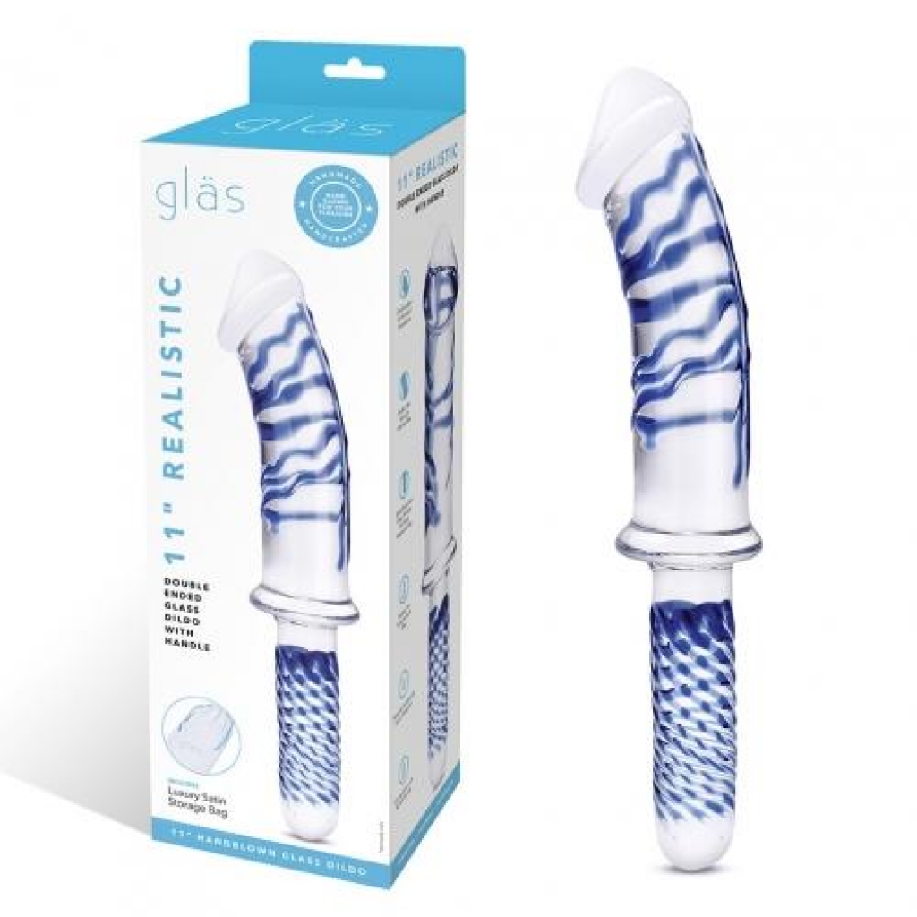 Glas 11in Realistic Double Ended Dildo W/ Handle - Electric / Hustler Lingerie